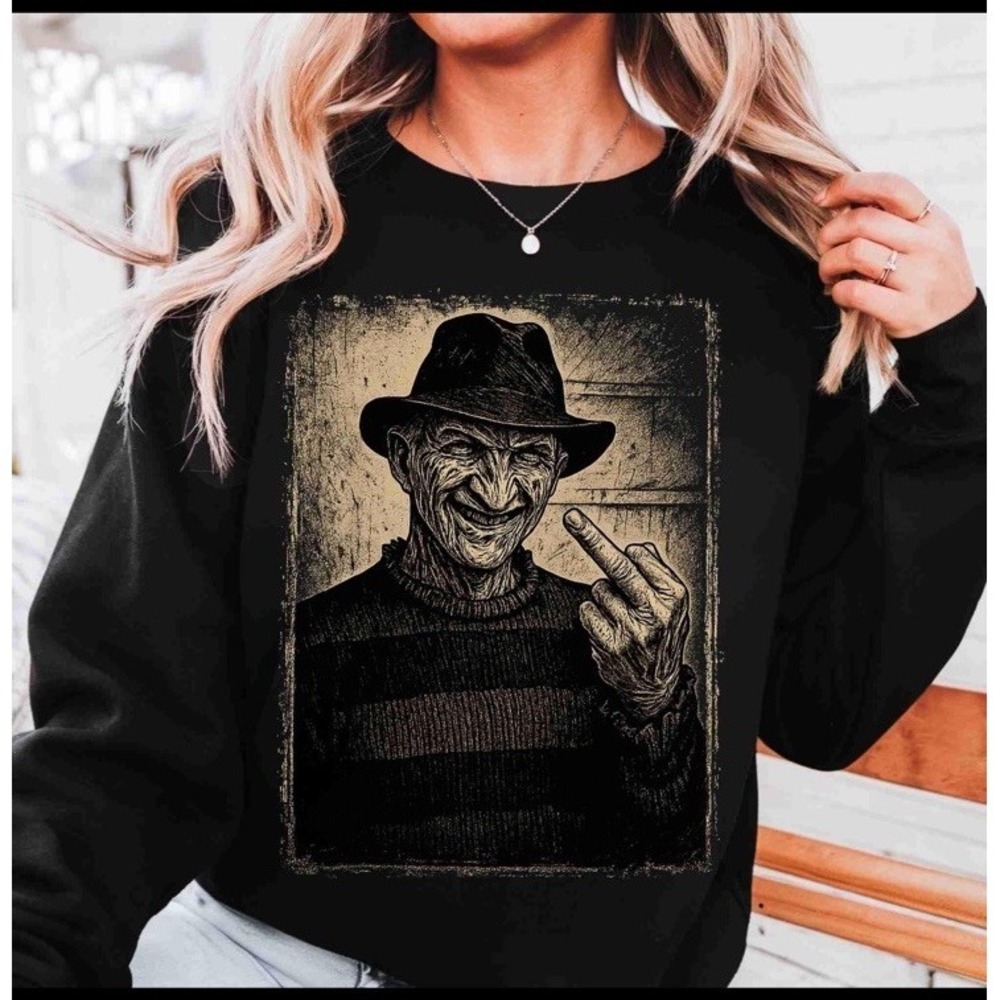 Freddy Krueger Middle Finger Sweatshirt Black Adult Unisex Small